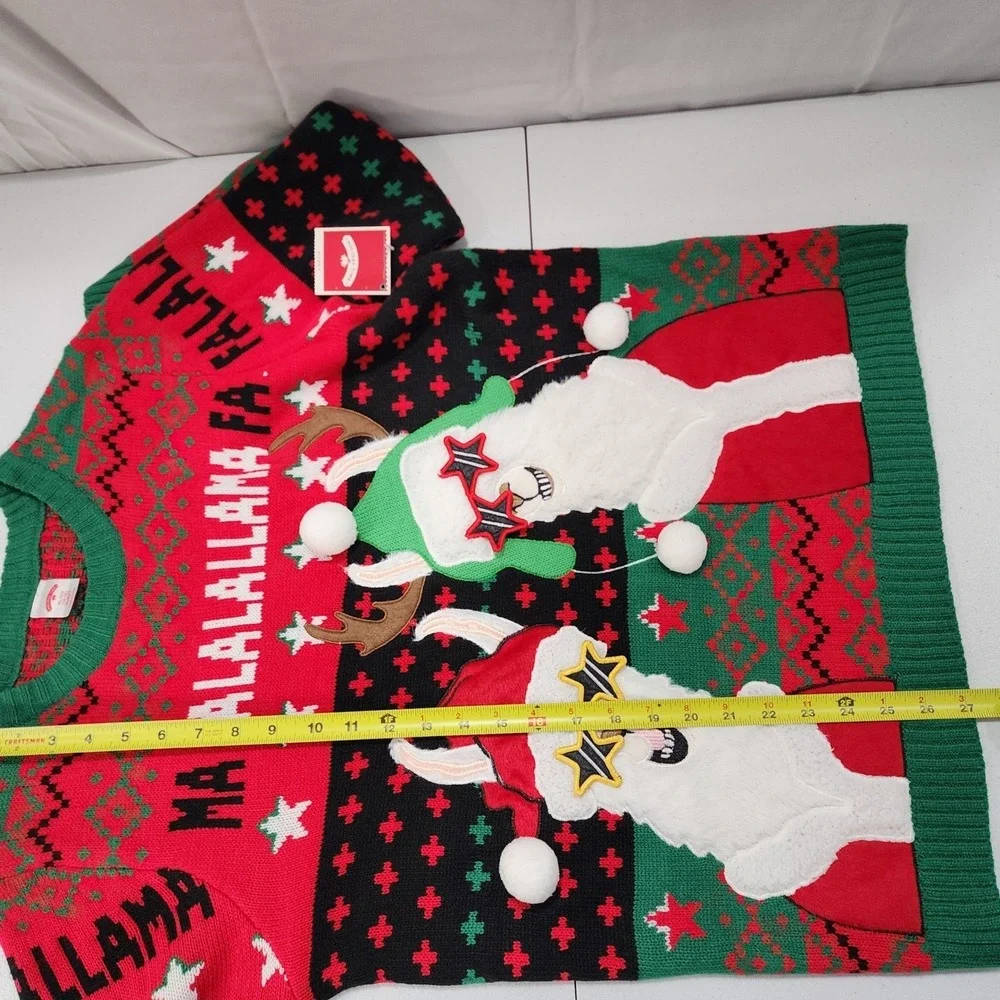 Holiday Time Boys XL 14-16 Husky Christmas Sweater Llama FaLaLaLaLlama Red Green